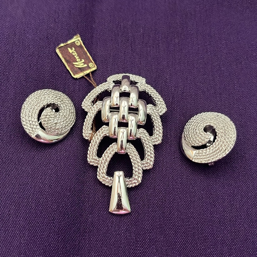Vintage Monet Clip Earrings and Pin Set